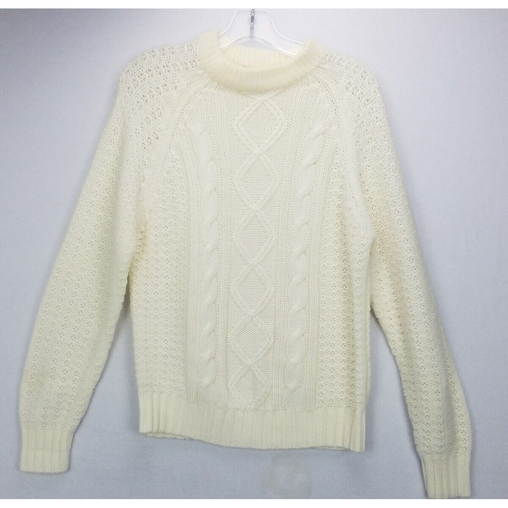 Vintage Sweater Chunky Cable Knit Womens SZ L Cream